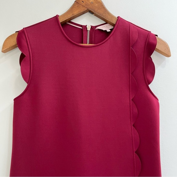 Ted Baker Women's Maroon Jasmint Scallop Overlay Shift Dress Size 1 US XS - Picture 5 of 16